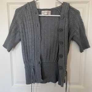 Gray Knitted Cardigan With Hood